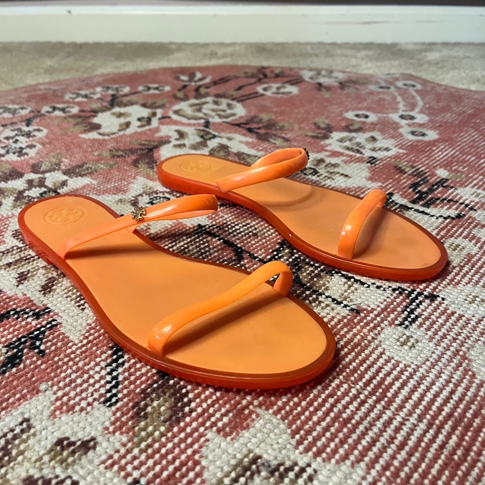 Tory Burch Bright Orange Double-Strap Slide Jelly Sandals
